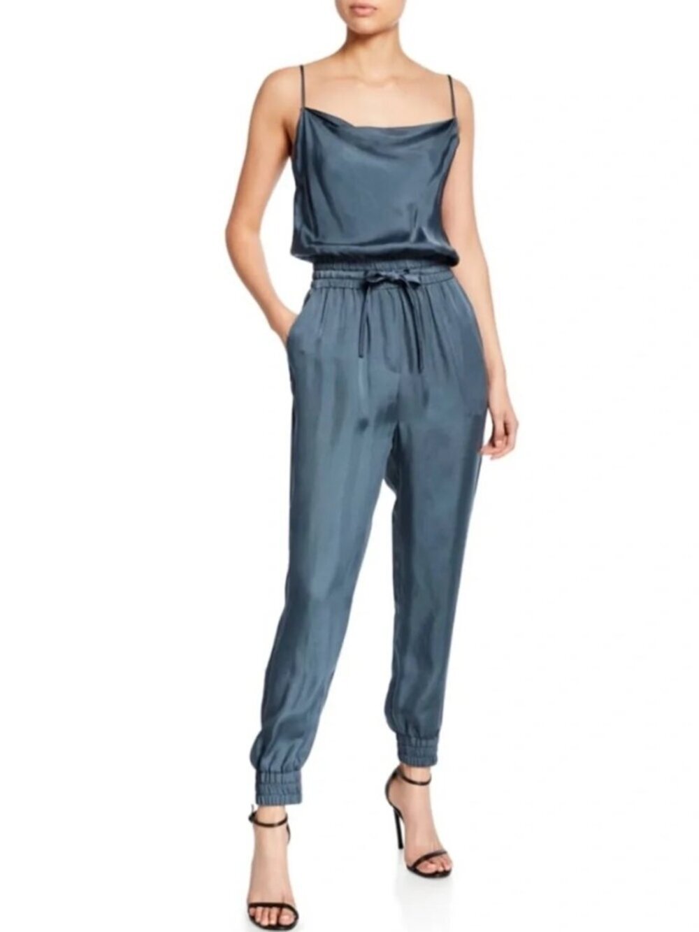 5 à 7 Cinq à Sept Tous Les Jours Cupro Jumpsuit Finnley in Slate Blue Cowl Neck